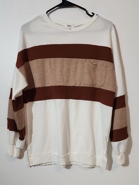BKE Men’s Cream & Brown Striped Crewneck Sweater